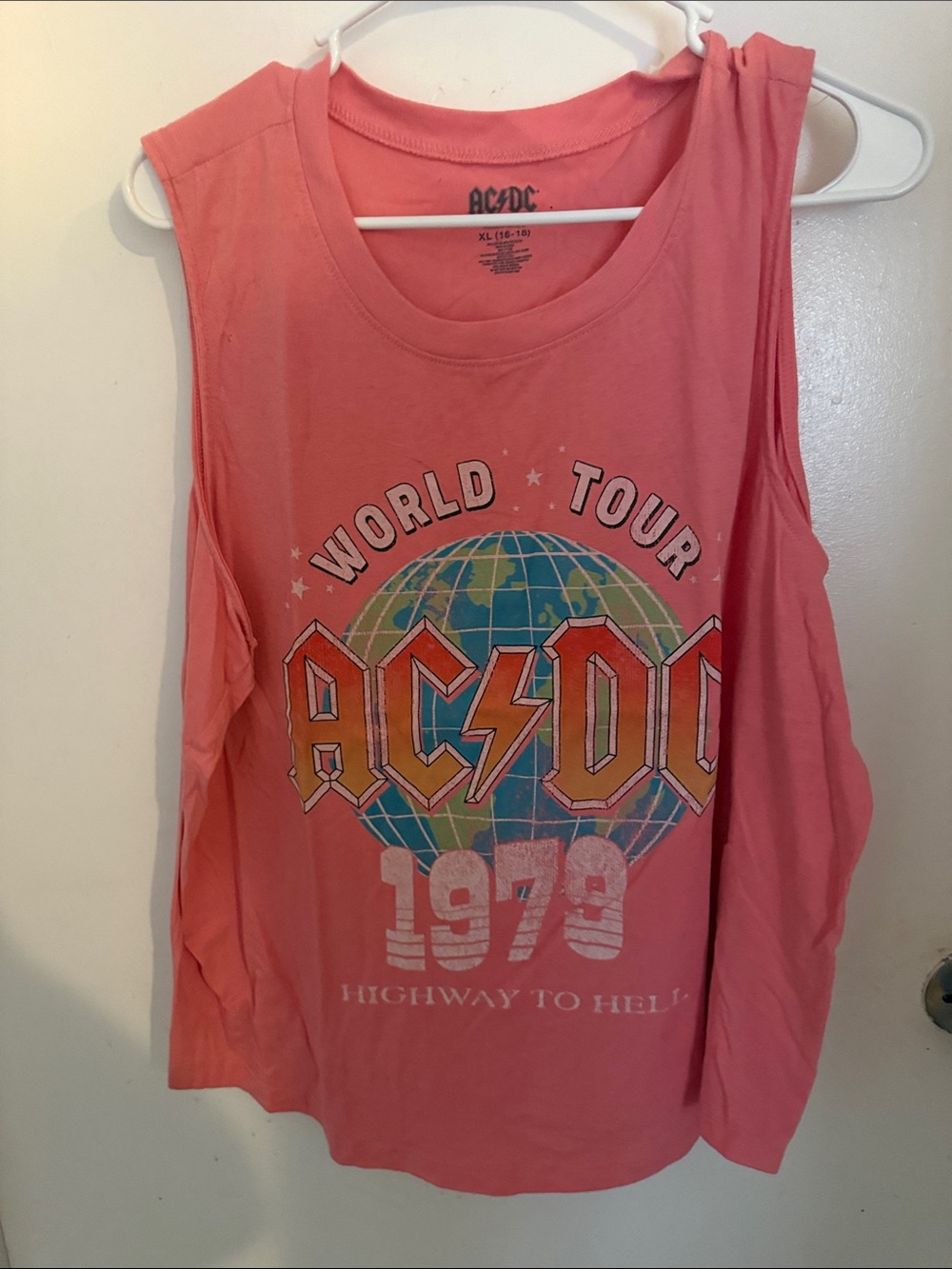 AC/DC Coral Muscle Tee with World Tour Graphic